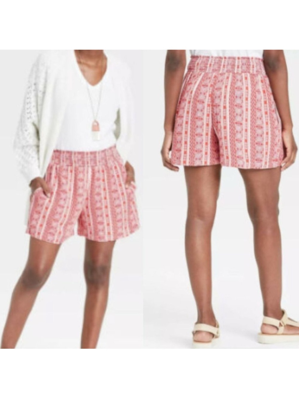 Knox Rose High Waisted Shorts Boho Aztec Print Relaxed Fit Summer Small